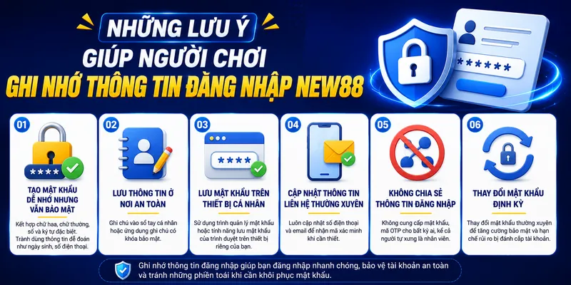 Những lưu ý giúp người chơi ghi nhớ thông tin đăng nhập NEW88 